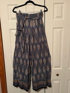 Tommy Hilfiger Navy & Tan Paisley Wide-Leg Pants (oversized fit)